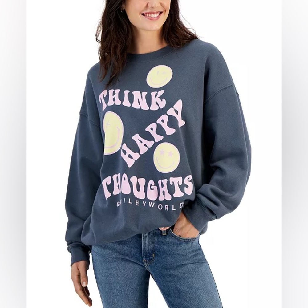 Smiley World Think Happy Thoughts Sweatshirt Sz M